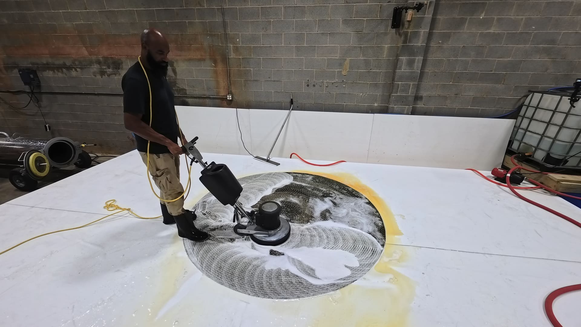 A Total Cleaning Service technician hand-washing a rug at our Springfield facility